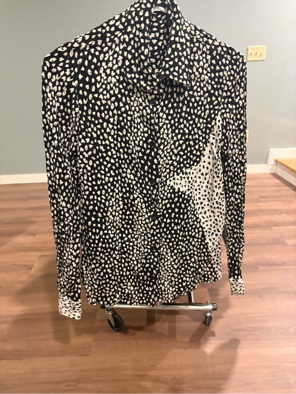 Maje French Black and White Heart Print Long Sleeve Blouse